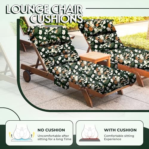 Outdoor Chaise Lounge Chair Cushion, Waterproof Outdoor Chair Cushions for Patio Furniture, 71 x 21 x 4 Inches Replacement Chaise Lounge Cushion with Ties (Black Flower) - color: Blue Flower