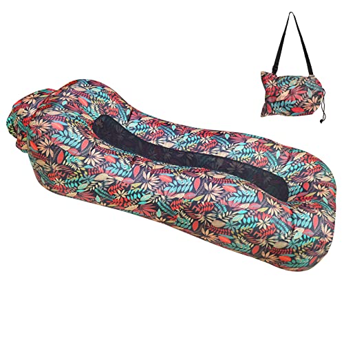 ele ELEOPTION Outdoor Inflatable Camping Couch Waterproof Portable Blow Up Air Sofa Chair Lounger for Backyard Beach Traveling Camping with Compression Sacks (Red Leaf Print) - color: Red Leaf Print