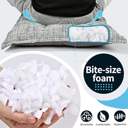SINSOSSO Large Floor Pillow 22", Thickened Bite-Size Memory Foam Square Non-Slip Cushion for Office Back Support/Indoor Yoga/Chair Seat, Fashionable Color-Blocked Fabric & Washable, Black, 1 PCS - color: Black-gray