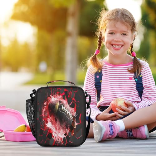Kids Lunch Bag for Boys American Football Insulated Lunch Box with Side Pocket Reusable Leakproof Lunchbox Cooler Tote for School Picnic Travel - color: Rugby