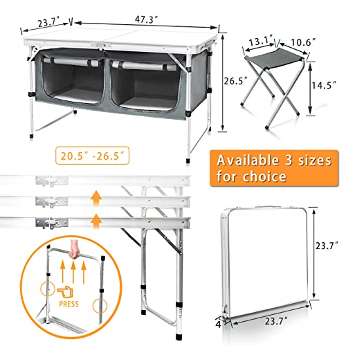 CampLand Outdoor Folding Table Aluminum Lightweight Height Adjustable with Storage Organizer for BBQ, Party, Camping - color: Whitebig
