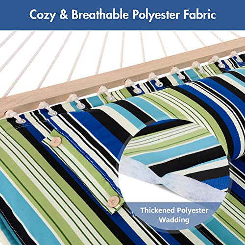 ANOW Double Hammock with Stand 12FT Included, Heavy Duty Hammock with Stand for Outside, 450 LBS Weight Capacity, Green & Blue Stripe - color: Green & Blue Stripe, size: 2 Person With Stand