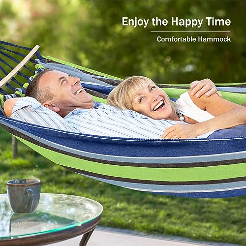 MOSFiATA Hammocks Portable Camping Hammock Upgraded 550lb Comfortable Fabric Hammock with Two Anti Roll Balance Beam and Sturdy Tree Straps for Camping, Patio, Backyard, Outdoor （Light Green） - color: Light Green