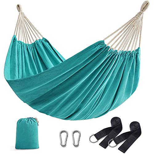 SONGMICS Double Hammock, 98.4 x 59.1 Inches, 660 lb Load Capacity, with Compression Bag, Mounting Straps, Carabiners, for Terrace, Balcony, Garden, Outdoor, Camping, Turquoise UGDC15BU - color: Turquoise