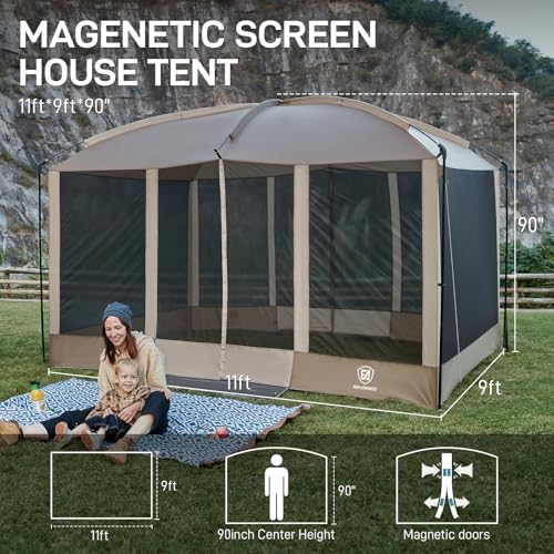 EVER ADVANCED Magnetic Screen House Room 11x9ft, Hands-Free Entry,Screenhouse with Sun Protection for Camping&Picnic, 11x9ftCamping Tent Canopy Shelter with Mesh, Brown - color: Brown