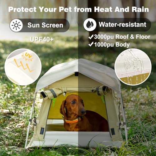 Dog Tent Cotton Fabric, Aluminum Poles and Camping Mat, Outdoor Weatherproof, Dog House Outdoor, Breathable with 2 Side Windows, Portable and Collapsible (Green, Small) - color: Green, size: Small, 24.4''L x 19.7''W x 16.5''H