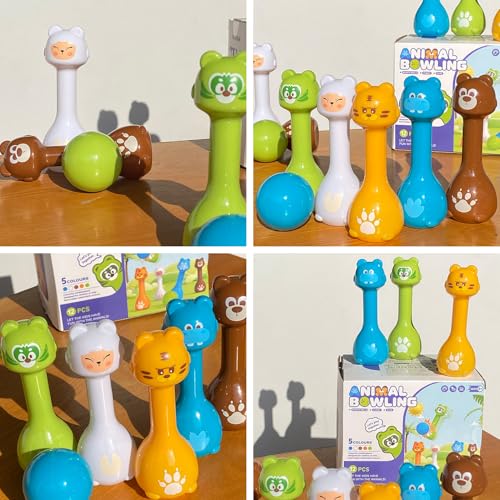 Bowling Set for Kids 2-5, Indoor Bowling Game Toy for 3 4 Year, 10 Plastic Bowling Pins 2 Bowling Ball, Animal Toddler Bowling Set, Birthday Gifts for 2 3 4 5 Year Old Boys & Girls