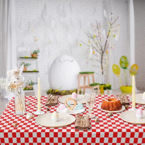 4 Pack Checkered Tablecloth Disposable Plastic Red and White Checkered Tablecloth Waterproof Rectangular Picnic Table Cover, Black Party Decoration, 54 x 108 inches - color: Red Checkered, size: 54" x 108" Rectangular (4 Pack)