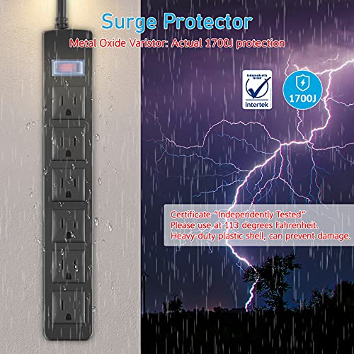 Outdoor Power Strip Waterproof with 6 Outlets, Garden Weatherproof Surge Protector, Christmas Multiple Outlet Exterior Socket for Lighting Appliances. 15FT Extension Cord Strip with Flat Plug. Black - size: 15ft, style: 6 Outlets