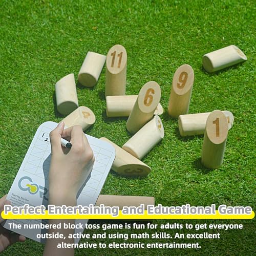 Gorock Numbered Block Toss Games, Wooden Bowling Throwing Game Set with Scoreboard & Carrying Bag, Giant Outdoor Backyard Lawn Games for Adults Family