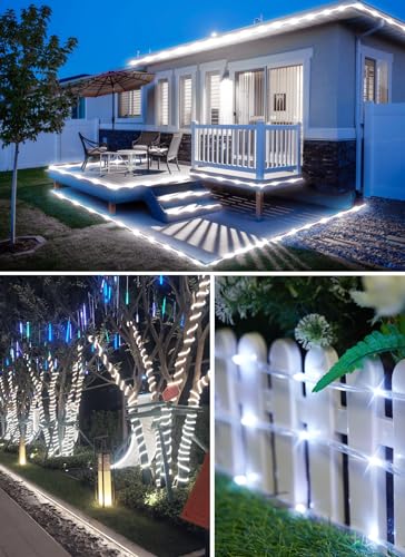 Brightown Solar Rope Lights, IP65 Waterproof 39FT 100LED Outdoor Solar String Lights Solar Powered Fairy Lights with 8 Lighting Modes for Party Garden Yard Home Holiday Tree Decoration, Pure White - color: Pure White, size: 100 LED