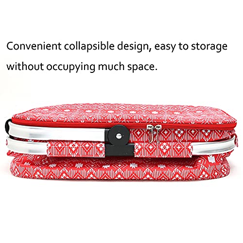 Insulated Picnic Basket 26L Portable Collapsible Market Leakproof Tote with Aluminum Handle for Camping, Shopping, Travel, Large Size (Red) - color: Red