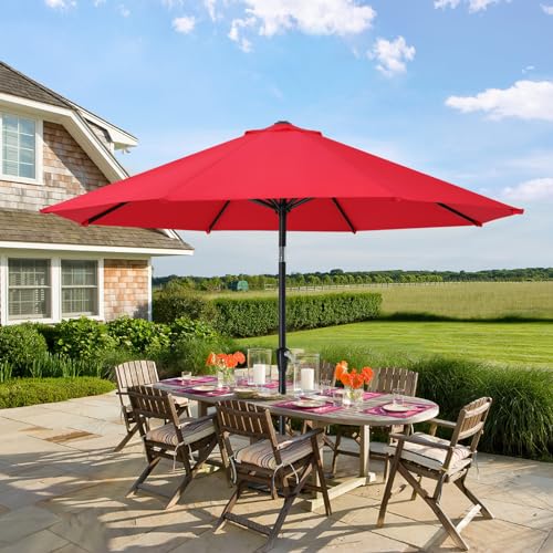 MASTERCANOPY 9FT Patio Umbrella with Push Button Tilt and Crank, Outdoor Market Umbrella with 8 Sturdy Ribs, UV Protection & Waterproof for Garden, Deck, Backyard, Pool (Red) - color: red, size: 9FT