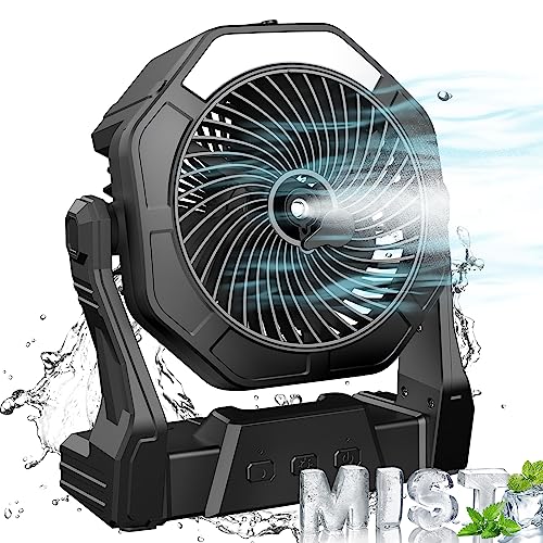 Ausic Portable Misting fan, 8-Inch Cooling Mist Fans, [8-35Hrs] USB Rechargeable Battery Powered Fan with Mister, 250mL Water Tank & LED Lantern, for Home Desk, Bedroom, Office, Outdoor&Indoor Use - color: Black, size: 8-35Hrs Runtime