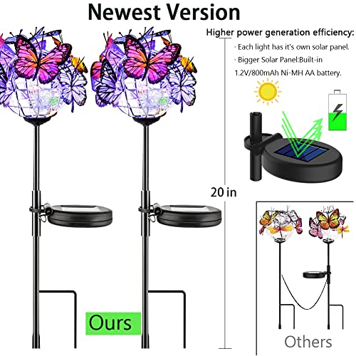 Weepong Outdoor Solar Lights 2 Pack, Solar Garden Lights with 18 Butterflies Decoration Outdoor Lamps, Waterproof Butterfly Flower Lights for Patio Yard Lawn Garden Decor, Gifts for Mom Women