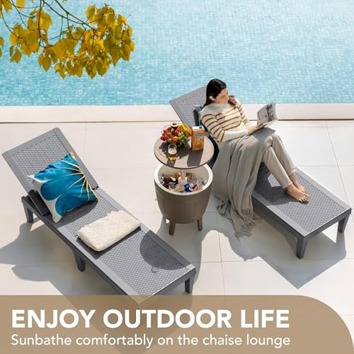 Devoko Outdoor Chaise Lounge Chair Set of 2 for Outside Pool Patio, Adjustable Waterproof Easy Assembly Chaise Lounge Outdoor (Light Grey, Set of 2) - color: Light Grey, size: 75 in Depth