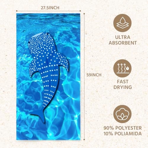 Whale Shark Microfiber Lightweight Beach Towel Sand Free Quick Dry Absorbent Thin Towels Blanket for Swimming Pool Camping Beach Vacation Essentials Accessories Travel Things for Cruise Gym - color: Lcs Multicolor 1539
