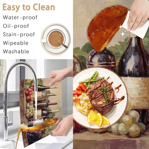 Placemats Set of 6,Retro Red Wine Table Mats, Grapes Glass Cup Washable Linen Table Mats,Non-Slip Heat Resistant Placemats for Party Kitchen Dining Indoor Outdoor 12"x18" - color: Retro Red Wine, Grapes Glass Cup