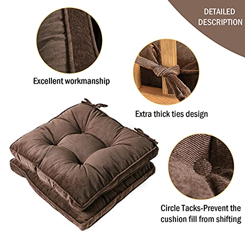 Furlide Chair Pads with Ties Indoor Outdoor Cushions 18 x 18 Inch for Dining Chairs Set of 2, Square Coffee - color: Coffee