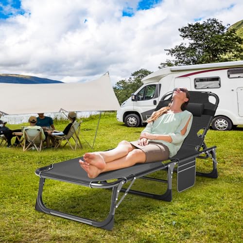 Slsy Sleeping Cots for Adults, 5-Position Folding Chaise Lounge Chairs Outdoor, Portable Folding Bed Cot Lounge Chair for Beach Lawn Camping Pool Sun Tanning - color: Black Night