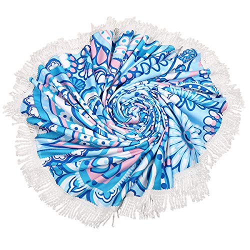 Violet Mist Blue Paisley Round Beach Blanket 60" Soft Microfibre Circular Beach Towel Throw with Fringe Large Sand Free Circle Beach Blanket with Tassels for Women Travel Swimming Pool Picnic Towel - color: Blue Paisley