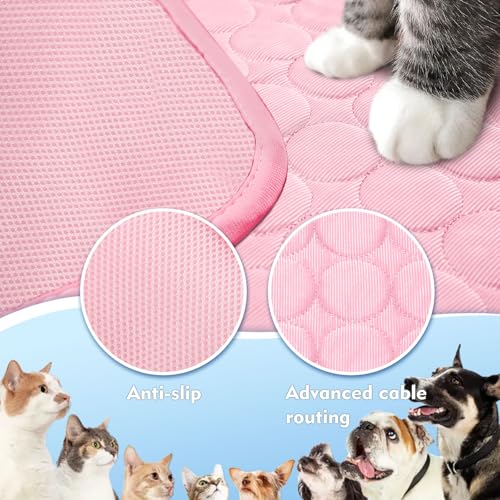 SOMOYA Dog Cooling Mat (Q-Max>0.4) Pet Cooling Pads Blanket Sleeping Kennel Mat,Ice Silk Cool Mat Pad Breathable Dog Bed Mats Beach for Large Dogs Cats (Pink, 27x22 in) - color: Pink, size: 22x27 in