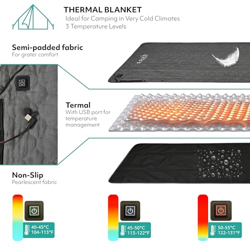 Electric Heated Blanket – Waterproof for Outdoor Camping, Cordless Heating with 3 Heat Levels, Portable Travel Cover w/Storage Bag, Electric Blanket & Battery Heated Blanket (Power Bank Not Included) - color: Gray