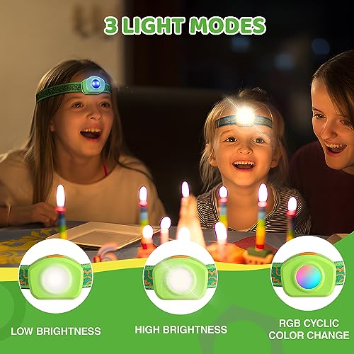EverBrite LED Headlamp Rechargeable Kids Headlamp with RGB Mode and Adjustable Headband, 3 Modes Multicolor Headlamp for Kids, Bright Kids Head Lamp for Camping, Reading, Exploring, Hiking, Birthday - color: Forest