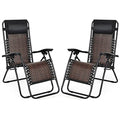 COSTWAY 2PCS Patio Rattan Zero Gravity Lounge Chair Folding Recliner Headrest Brown - color: Brown