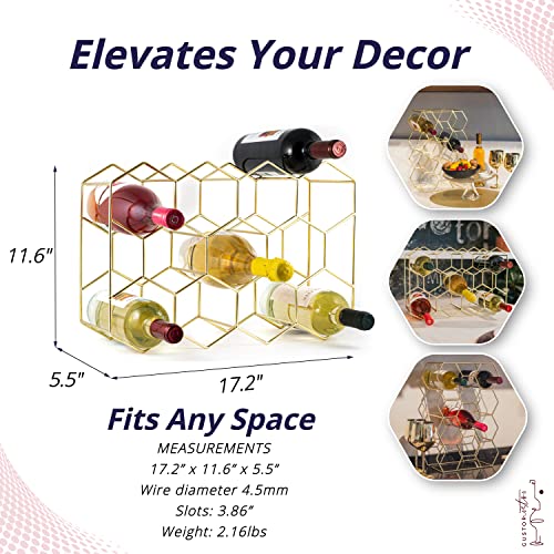 Gusto Nostro Countertop Wine Rack - 14 Bottle Freestanding Modern Gold Metal Small Wine Rack - 3 Tier Tabletop Wine Holder Stand for Cabinet, Pantry, Wine Bottle Storage - No Assembly Required - color: Gold, size: 14 Bottles