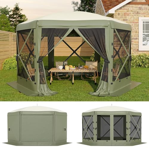 GarveeLife 13x13FT 6-Sided Pop Up Gazebo Tent，One-Push Setup Canopy Tent with Removable Canopy Top & Wind Cloths, Outdoor shelter for Camping, Backyard Parties, Outdoor Events - Army Green - color: Army Green, size: Traditional Top - 13ft