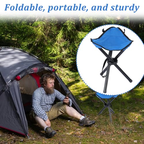 2 PCS Travel Folding Camping Stool, 17 Inch Folding Outdoor Tripod Seats, Portable Camping Stool with Adjustable Carry Strap, 3 Legged Fishing Chair for Hiking, Mountaineering, Picnic, Beach, Lawn - color: Blue