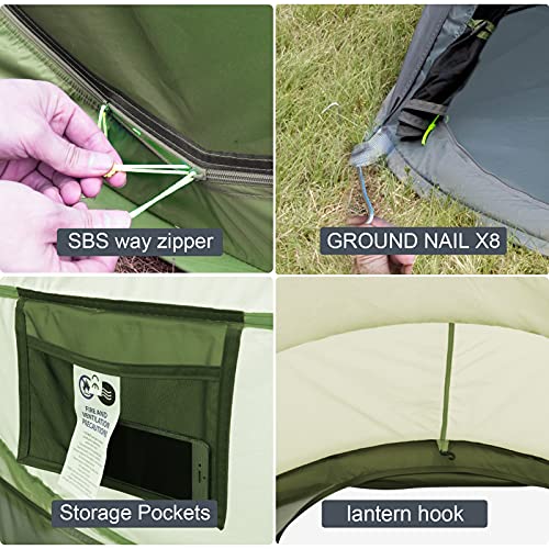 4 Person Easy Pop Up Tent Waterproof Automatic Setup 2 Doors-Instant Family Tents for Camping Hiking & Traveling - color: Green & Grey