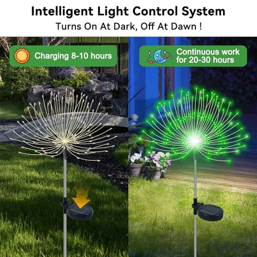 Slyuexu Solar Garden Lights Outdoor Waterproof, 2 Pack 120 LED Solar Firework Lights Decorative Garden Décor Outside for Flowerbed Pathway Party Christmas Decoration, Green - color: Green, size: 2 Pack