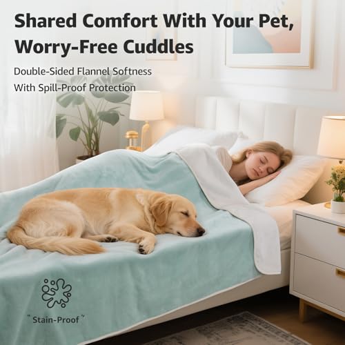 LOOBANI Waterproof Blanket for Bed: Reversible Soft Flannel Twin Bed Blanket 60" x 80", Leakproof Throw Spill-Proof Dog Pet Blanket for Couch, Sofa Protect, Movie Time, Camping, Travel, Green - color: Green, size: 60" x 80"