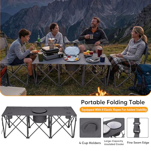 Colorsoul 5 Pcs Camping Chair Set w/Table, Outdoor Folding Chairs with Cooler Bag Cup Holder & Portable Table, Heavy Duty Oxford Fabric Lawn Chairs for Camping, Fishing, Picnic, Sporting Events, Grey - color: Grey