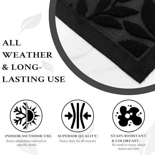 Black Leaves Outdoor Indoor Entrance Door mat, Absorbent Durable Heavy Duty Welcome Front Door Mat,Thick Natural Rubber Back,Easy Clean Entryway Mat 47x32 Inch, Low Profile - color: Leaves-black, size: 2'8" x 3'11" (Rectangular)
