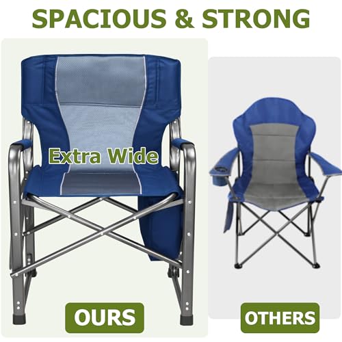 Fenbeli Oversized Folding Director Chair with Side Table and Cooler Bag - Portable Camping Chair with Cup Holder, Padded Armrests, 400LBS Capacity for Outdoor Camping, Lawn, Picnic (Blue) - color: Blue