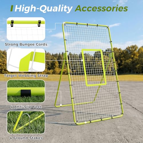 Volleyball Rebounder Net 7x4 ft, Portable Bounce Back Net with 5 Adjustable Angles for Backyard, Indoor & Outdoor Practice, Sturdy Multi-Sport Return Trainer for Volleyball, Baseball, Softball - color: Green