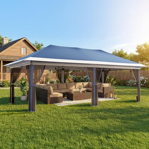 Quictent 10'x20' Pop up Gazebo Canopy Tent, One Person Set up Portable Instant Folding Shelter, Outdoor Canopy Tent with Extra Shade for Backyard, Patio, Party - color: Blue, size: 10x20
