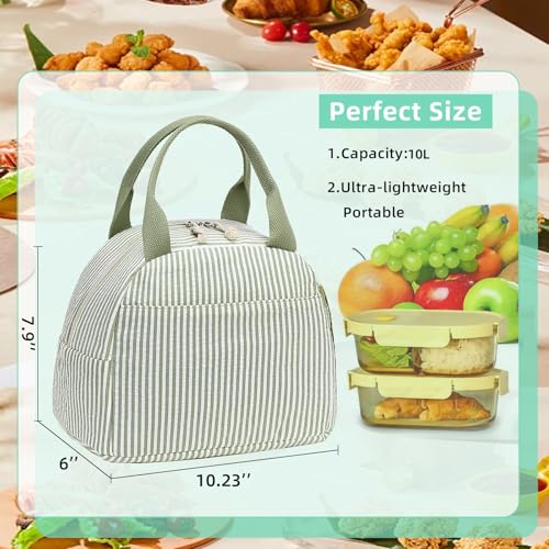 LEDAOU Lunch Box for Women Insulated Lunch Bag Lunch Tote Bags Leakproof Cooler Lunch Case for Travel Work Picnic - color: Green White Stripe