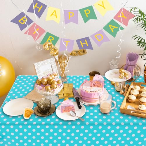4 Pack Blue Polka Dot Tablecloth,Blue and White Tablecloths Disposable Plastic Rectangular Picnic Table Cover,Suitable for Rectangular Tables(54 x 108 Inches) - color: Polka Dot Blue, size: 54" x 108" Rectangular (4 Pack)