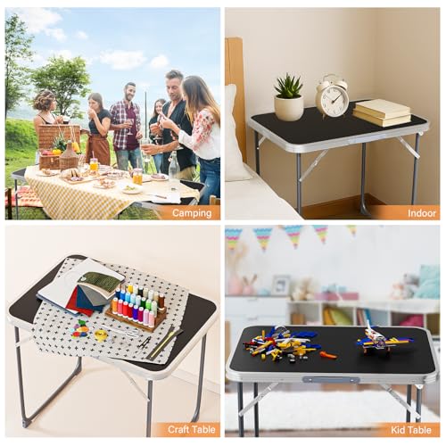 VINGLI 2.3FT Small Camping Table，Portable Camping Table with Carrying Handle, Picnic Table Foldable Table Essentials for Indoor Outdoor - color: Black, size: 2.3ft