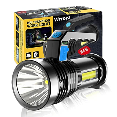 Wrrozz LED Flashlight High Lumens USB Rechargeable Flashlight for Camping, Hiking, Walking, Powerful Emergency Flashlight with 4 Modes for Outdoor Use, Rechargeable Spotlight with Sidelight Lantern - size: A