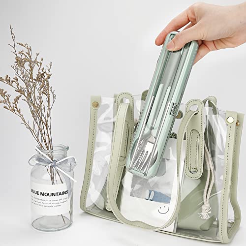 DEVICO Portable Utensils, Travel Reusable Silverware Flatware Set for Lunch, 18/8 Stainless Steel 4-Piece Camping Cutlery Include Fork Spoon Chopsticks with Case (Green) - color: Green