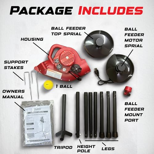 Heater Sports Base Hit Adjustable Real Baseball Pitching Machine – 45 MPH Pitching Speed, Includes Automatic Ball Feeder | Perfect for Hitting and Fielding Training for All Skill Levels
