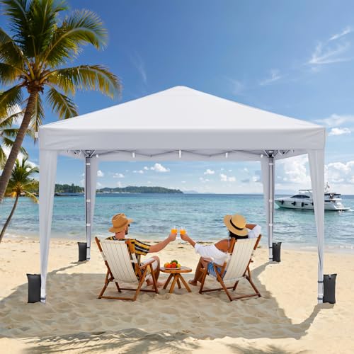 10x10 Pop Up Canopy with Sidewalls, Instant Portable Canopy Tent with Carry Bag for Commercial Events, Camping, Parties - White - color: White