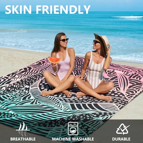 HIHOHO Beach Blanket Waterproof Sandproof Beach Mat for 1-8 Adults Quick Drying Durable Outdoor Picnic Mat for Beach Festival Travel Camping Hiking (Gradiant BK-Ripple, 79"×83"(4 Person)) - color: Gradiant Bk-ripple, size: 6'11" x 6'7"