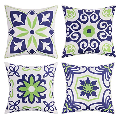 Pyonic Outdoor Pillow Covers 16x16 Set of 4,Spring Summer Foral Garden Waterproof Throw Pillow Covers Cushion Covers for Patio Couch Tent,Navy Blue - color: Navy Blue, size: 16" x 16" (Pack of 4)
