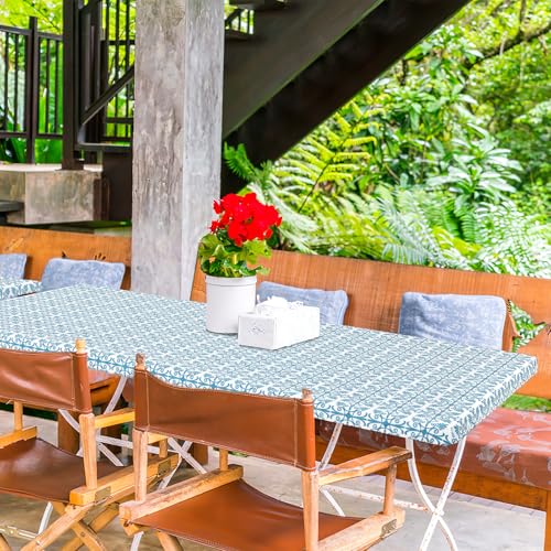 misaya Rectangle Vinyl Table Cloth, Elastic Fitted Flannel Backed Tablecloth, 100% Waterproof Plastic Table Cover Fits 4 Foot Folding Tables for Picnic, Camping, Outdoor (Aqua, 30" x 48") - color: Aqua, size: 48" x 30" (Rectangular)